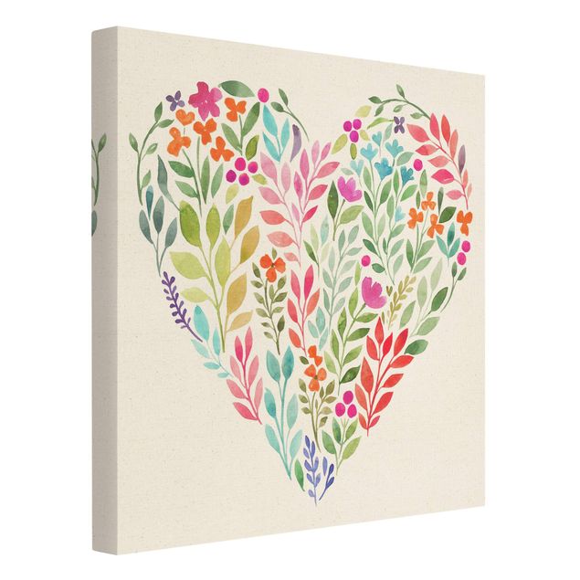 Canvastavlor Flowery Watercolour Heart-Shaped