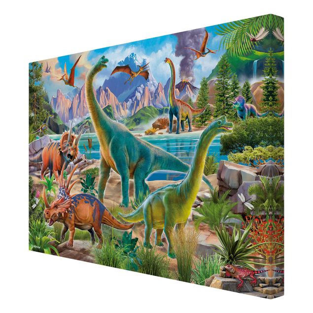 Tavlor färgglada Brachiosaurus And Tricaterops