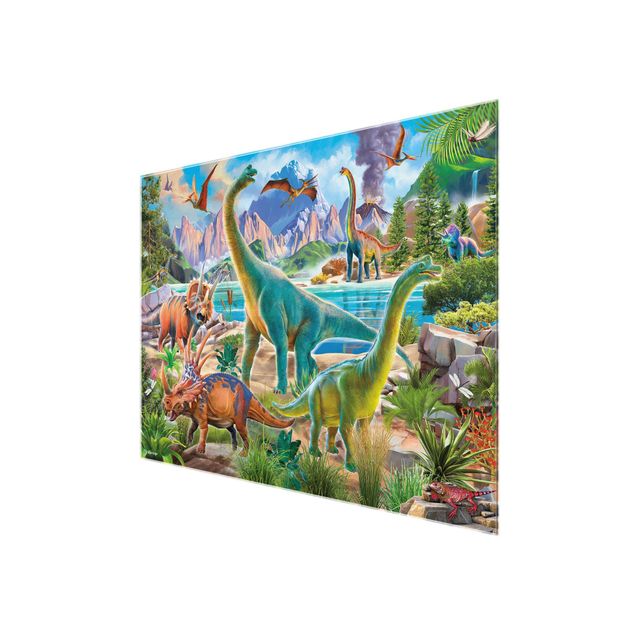 Tavlor färgglada Brachiosaurus And Tricaterops