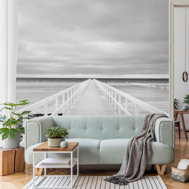 Fototapeter hav Bridge In Sweden Black And White