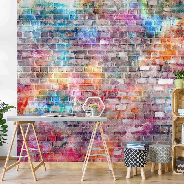 Kök dekoration Colourful Shabby Brick Wall