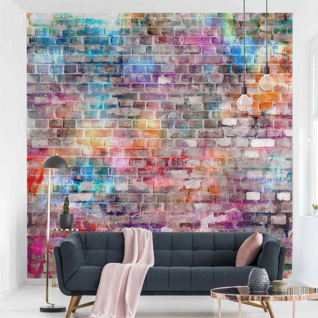 Fototapeter tegelsten Colourful Shabby Brick Wall