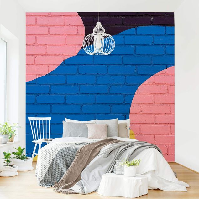 Fototapeter sten utseende Colourful Brick Wall In Blue And Pink