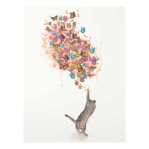 Glastavlor djur Illustration Cat With Colourful Butterflies Painting