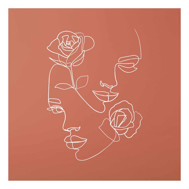 Glastavlor blommor  Line Art Faces Women Roses Copper