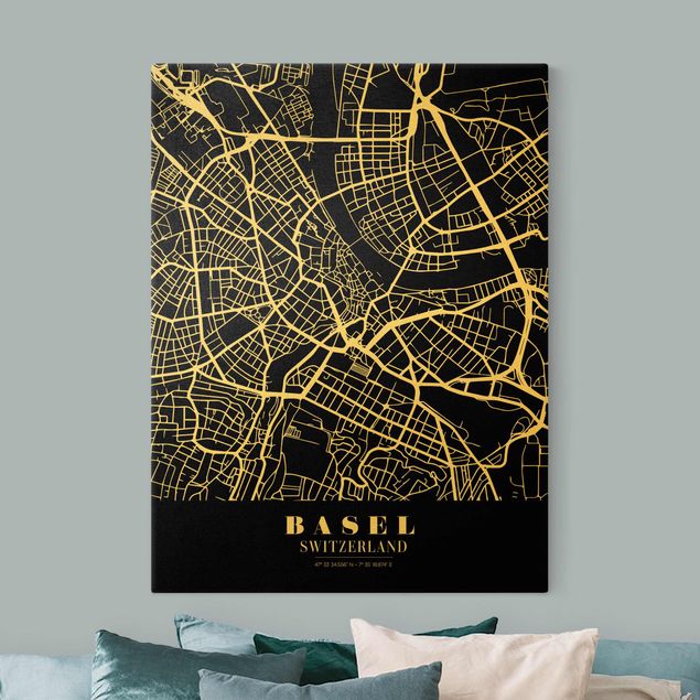 Tavlor världskartor Basel City Map - Classic Black