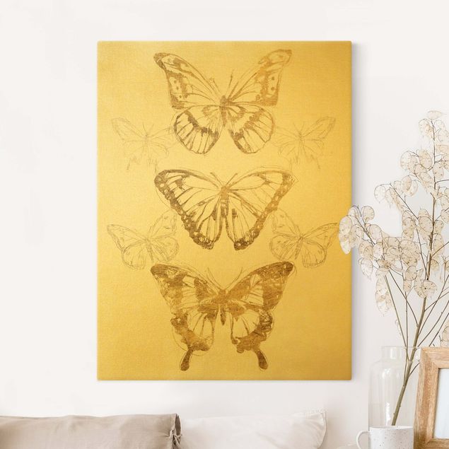 Canvastavlor schemtterlings Butterfly Composition In Gold II