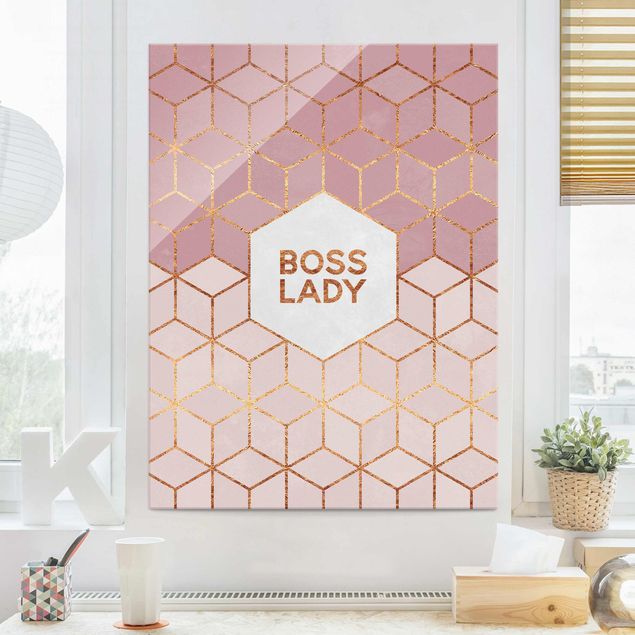 Glas Magnetboard Boss Lady Hexagons Pink