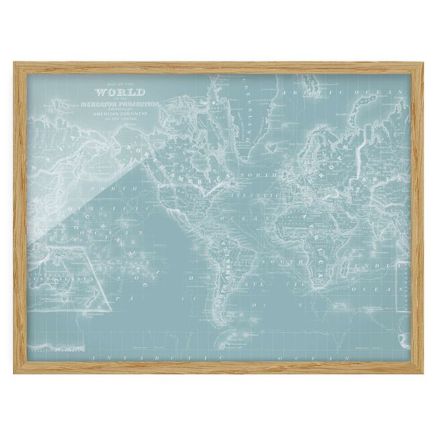 Tavlor modernt World Map In Ice Blue