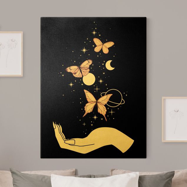 Leinwandbilder Gold Canvas Magical Hand - Butterflies Pink