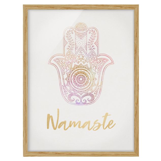 Tavlor mönster Hamsa Hand Illustration Namaste Gold Light Pink