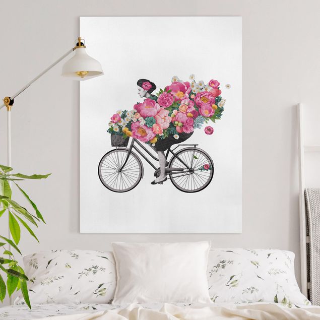 Tavlor Illustration Woman On Bicycle Collage Colourful Flowers