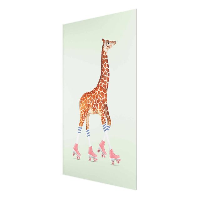 Tavlor konstutskrifter Giraffe With Roller Skates