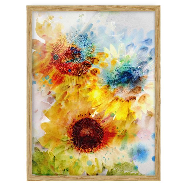 Tavlor blommor Watercolour Flowers Sunflowers