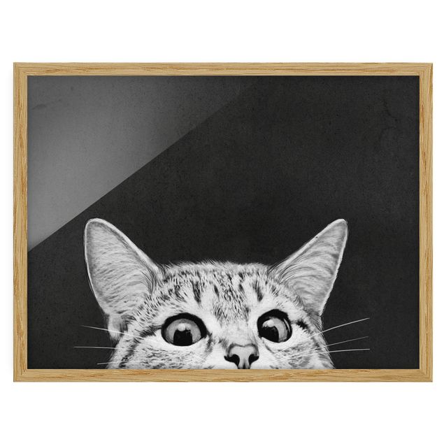 Tavlor med ram svart och vitt Illustration Cat Black And White Drawing
