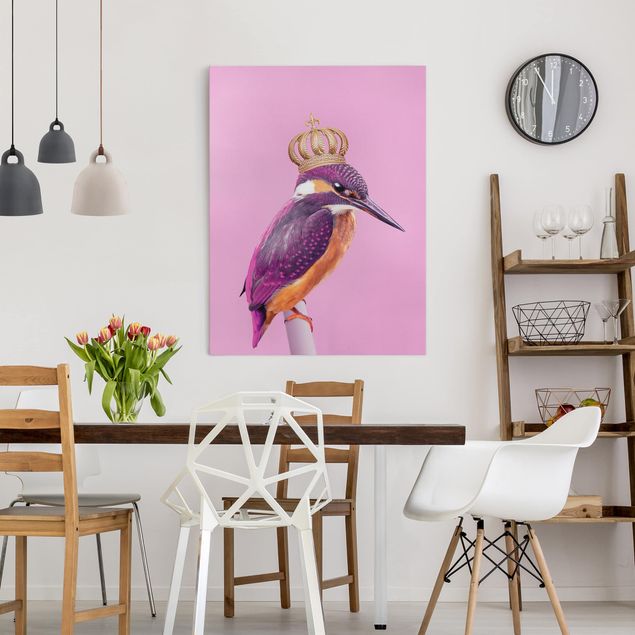 Canvastavlor fåglar Pink Kingfisher With Crown