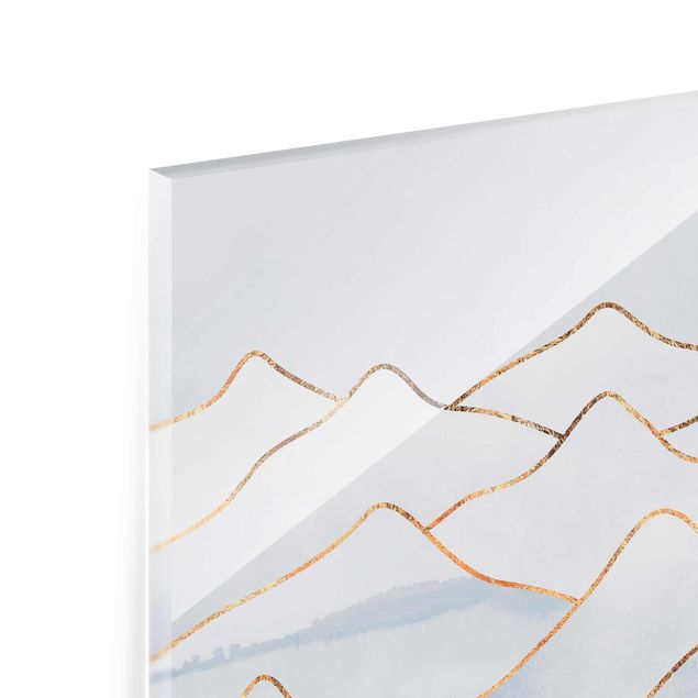 Glastavlor abstrakt Watercolour Mountains White Gold