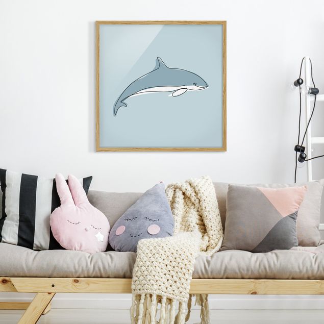 Tavlor med ram djur Dolphin Line Art