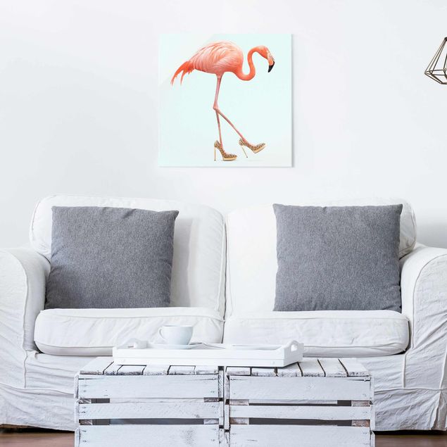 Glastavlor djur Flamingo With High Heels