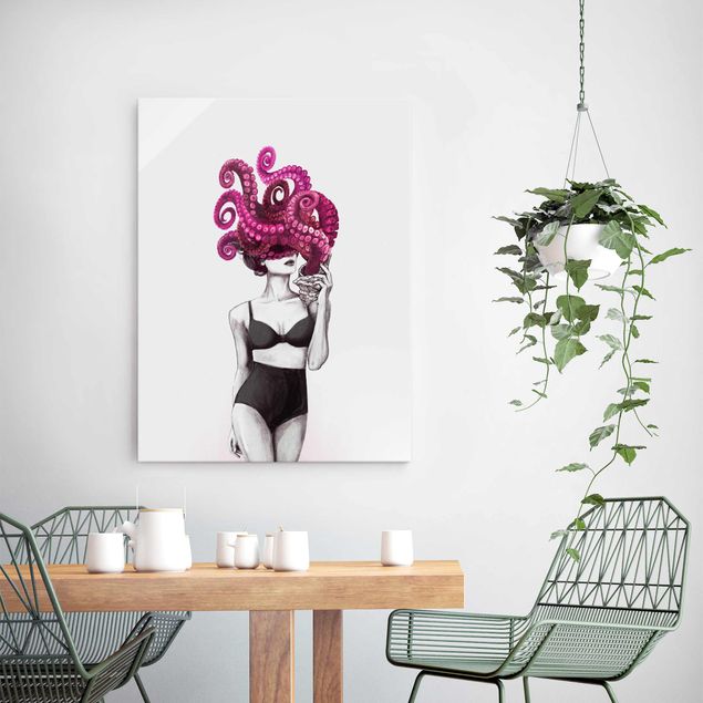 Kök dekoration Illustration Woman In Underwear Black And White Octopus