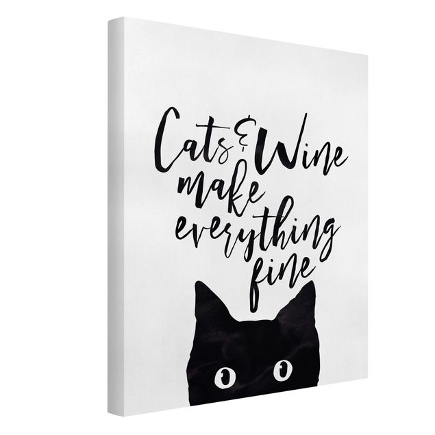 Canvastavlor svart och vitt Cats And Wine make Everything Fine