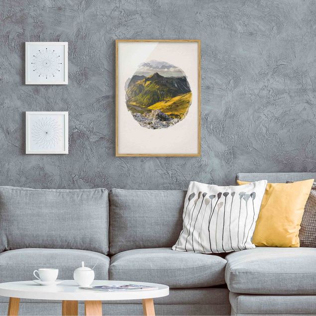 Tavlor landskap WaterColours - Mountains And Valley Of The Lechtal Alps In Tirol