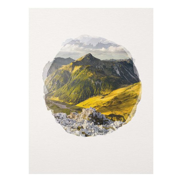 Tavlor landskap WaterColours - Mountains And Valley Of The Lechtal Alps In Tirol