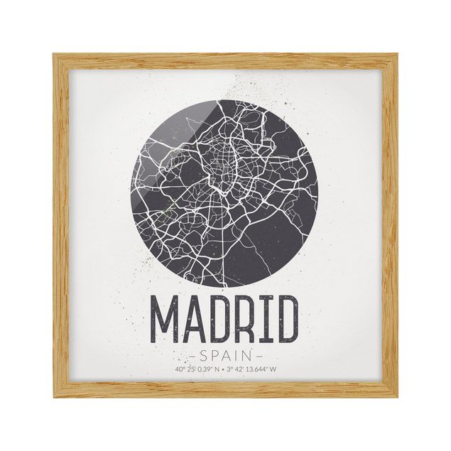 Tavlor arkitektur och skyline Madrid City Map - Retro