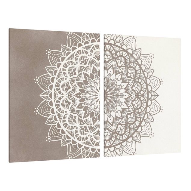 Tavlor mandalas Mandala Illustration Shabby Set Beige White