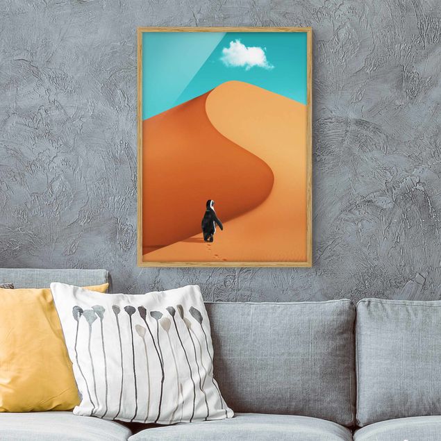 Tavlor med ram konstutskrifter Desert With Penguin