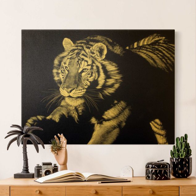 Kök dekoration Tiger In The Sunlight On Black