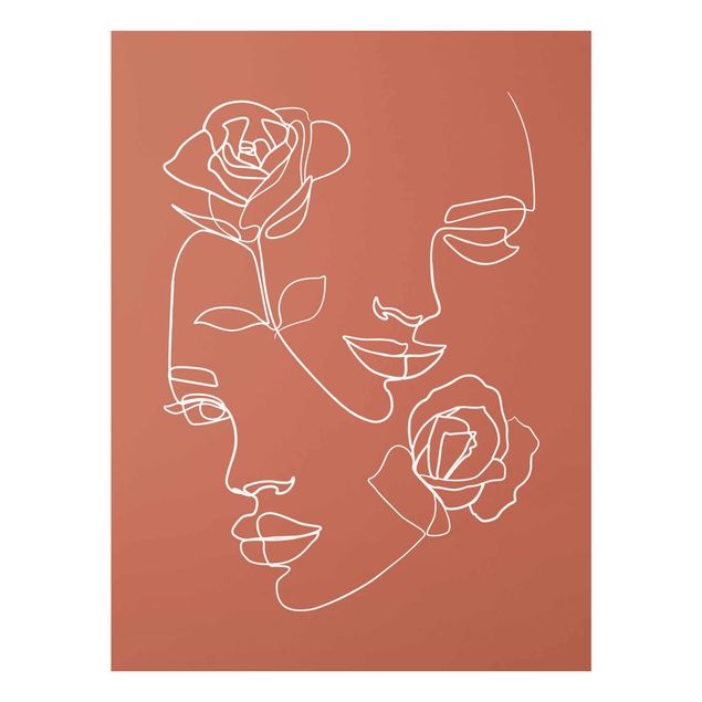 Glastavlor blommor  Line Art Faces Women Roses Copper