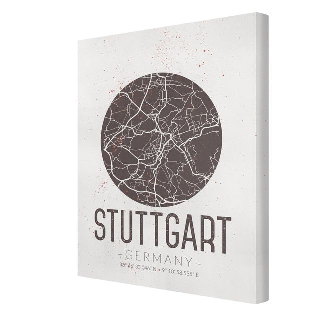 Tavlor svart och vitt Stuttgart City Map - Retro