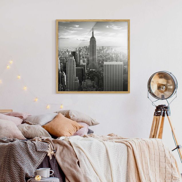 Tavlor med ram svart och vitt Manhattan Skyline