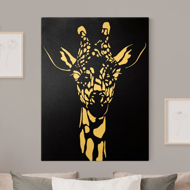 Canvastavlor djur Safari Animals - Portrait Giraffe Black