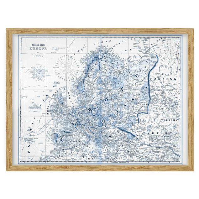 Tavlor världskartor Map In Blue Tones - Europe