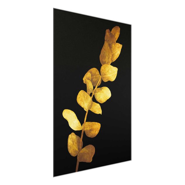 Tavlor blommor Gold - Eucalyptus On Black
