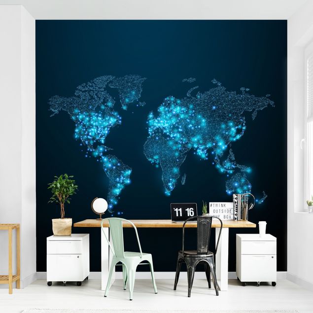 Fototapeter blå Connected World World Map