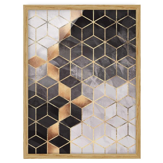Tavlor med ram abstrakt Black And White Golden Geometry