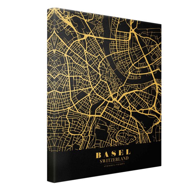 Canvastavlor Basel City Map - Classic Black