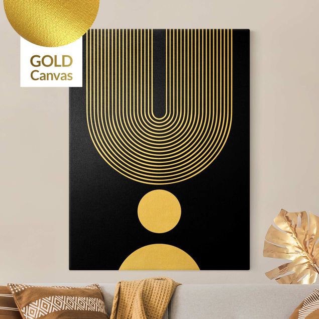 Leinwandbilder Gold Canvas Geometrical Shapes - Rainbow And Circles Black