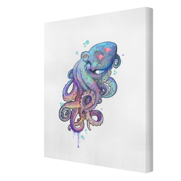 Tavlor konstutskrifter Illustration Octopus Violet Turquoise Painting