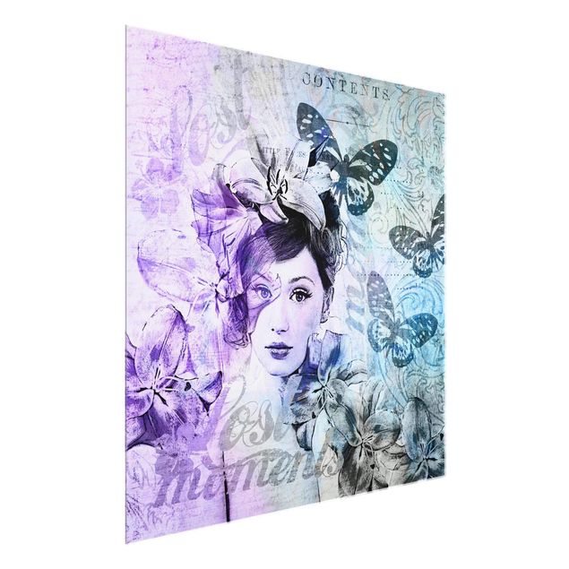 Tavlor konstutskrifter Shabby Chic Collage - Portrait With Butterflies
