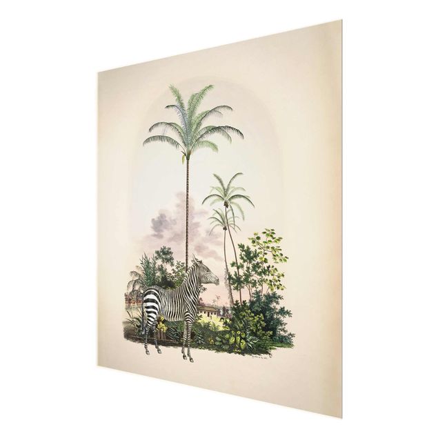 Tavlor konstutskrifter Zebra Front Of Palm Trees Illustration