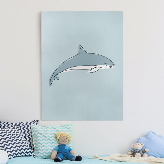 Tavlor blå Dolphin Line Art