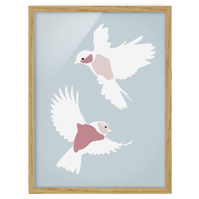 Tavlor med ram djur Line Art Pigeons Pastel