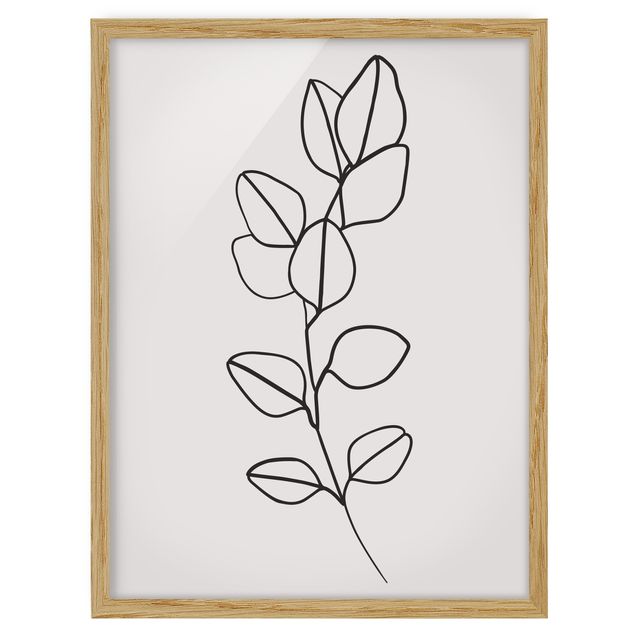 Tavlor med ram blommor  Line Art Branch Leaves Black And White