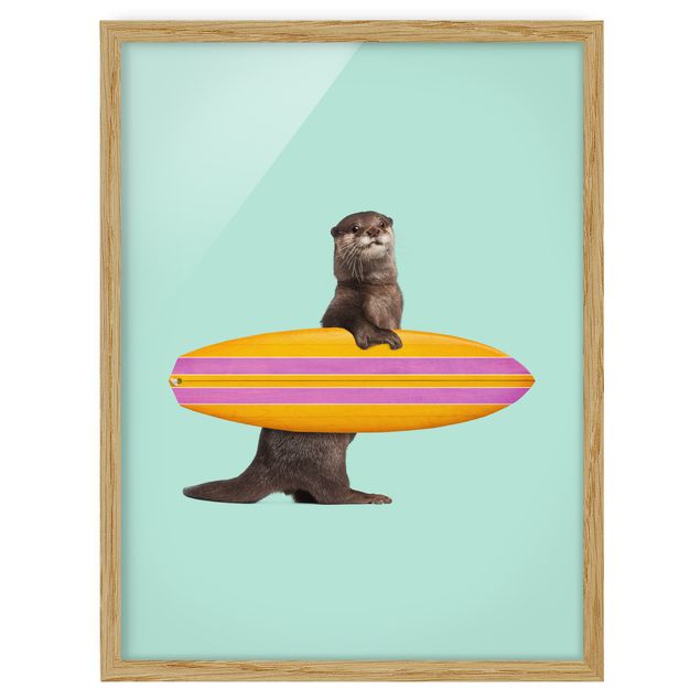 Tavlor med ram djur Otter With Surfboard