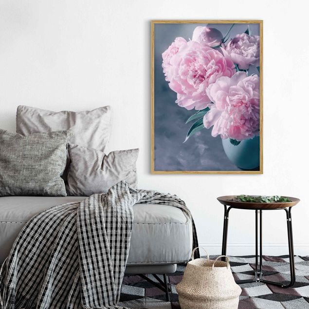 Tavlor med ram blommor  Vase With Light Pink Peony Shabby