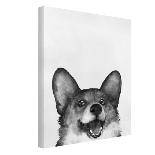 Tavlor hundar Illustration Dog Corgi Black And White Painting